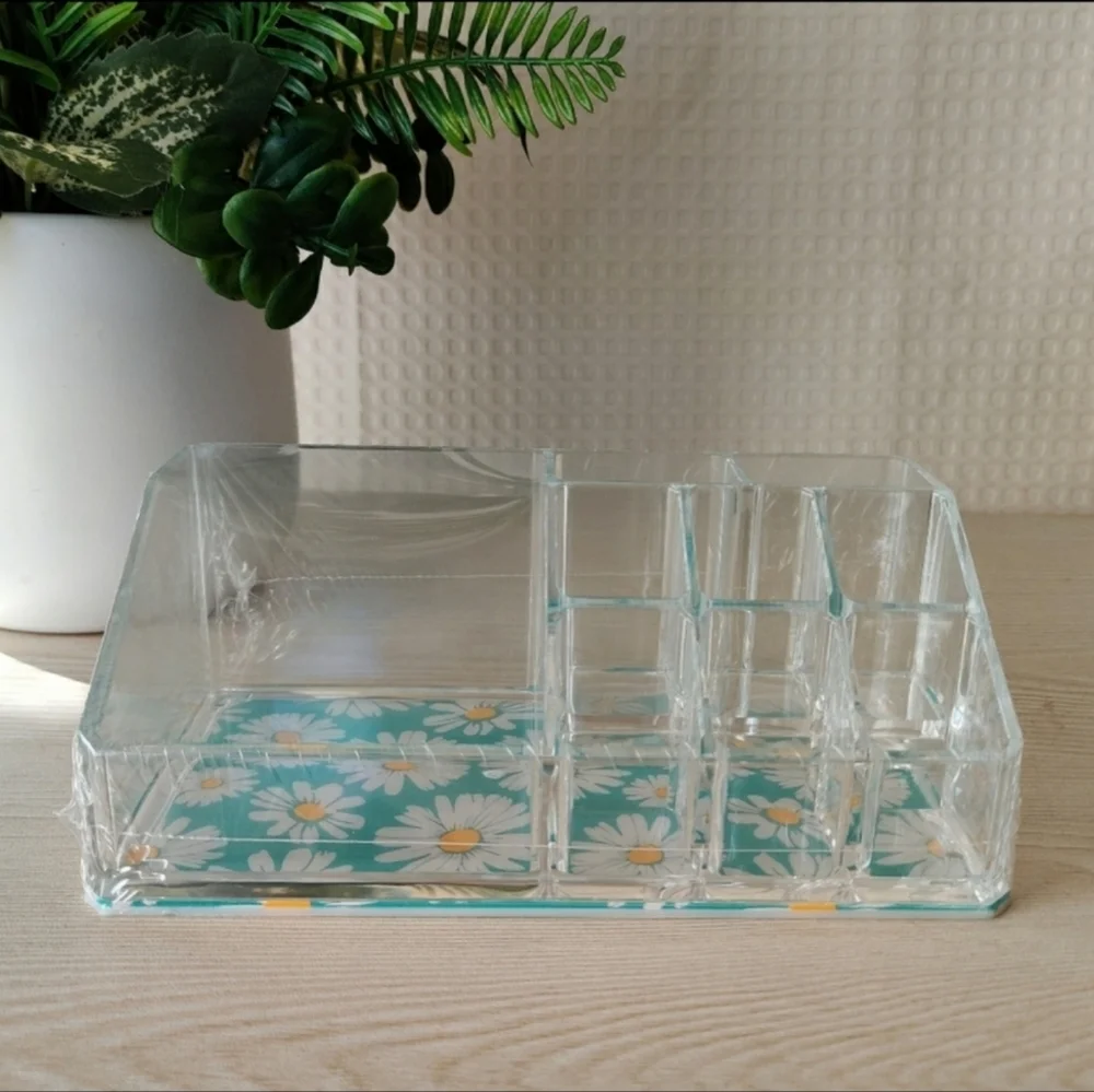 Sorbus Cosmetic Organizer Clear Acrylic Case Daisy Print, New